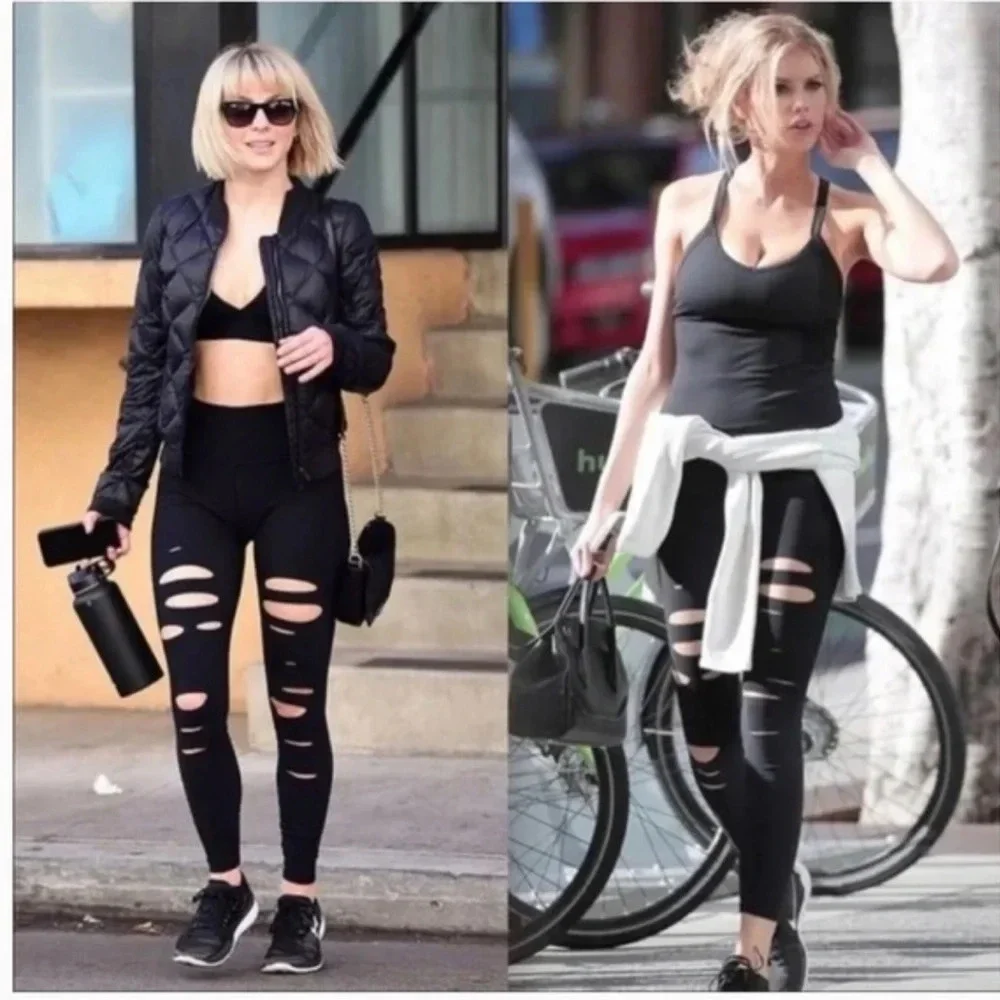 ! alo yoga leggings | 7/8 High-waisted ripped warrior - black